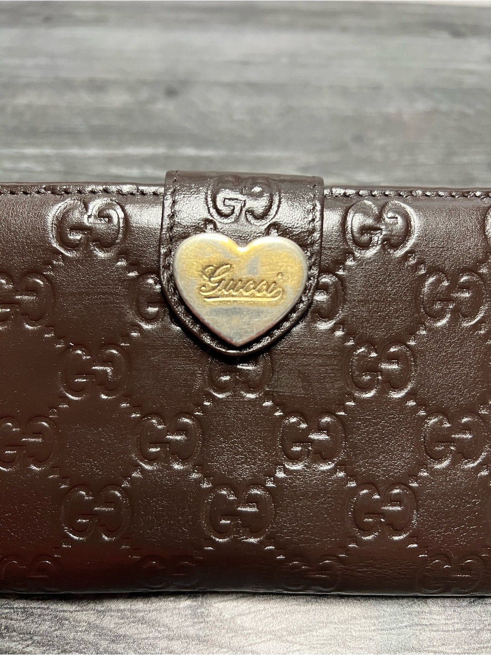 Authentic Gucci Chocolate Brown GUCCISSIMA  Wallet with Heart - Picture 9 of 13